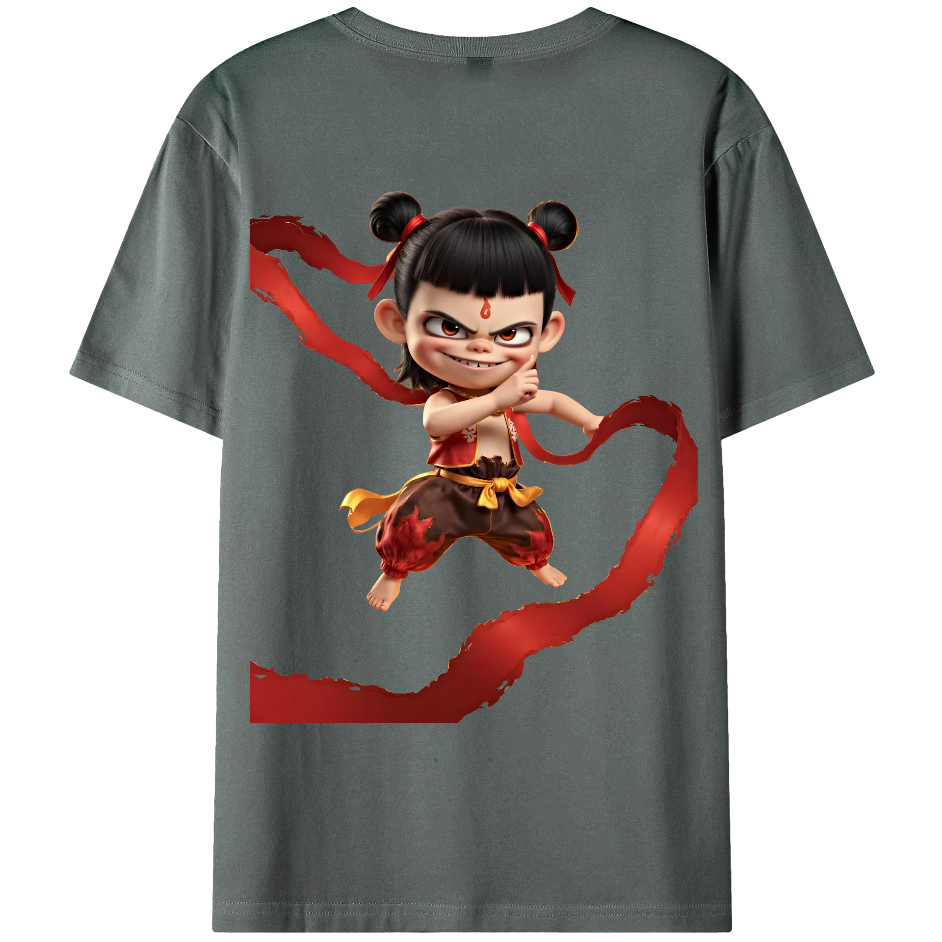 （画像用） Ne Zha 2 ナタ 魔童の大暴れ 綿100％ メンズ半袖Tシャツ（バックプリント） 通気性